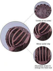 帶有瀏海的長棕色假髮 28 英寸漸變棕色混合金色假髮女式長捲曲波浪合成假髮適合日常聚會使用 - 棕色 - 查看 6