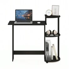 Compact Computer Desk With Shelves, Student Computer Table Home, Office Desk With Storage, Laptop Desk Easy Assembly, Black/Grey - 黑色 - 查看 5