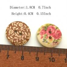 50pcs/Pack 18mm Mixed Floral Pattern 2-Holes Round Wooden Buttons, For Sewing Clothes, Scrapbooking, Craft And Home Decor - Multicolor - View 3