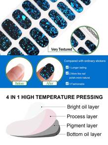 20pcs Half-cured Gel Sticker, Dark Blue & Cloud Pattern Powder Nail Polish Sticker, With Nail File And Cuticle Pusher - Navy Blue - View 2