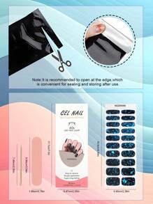 20pcs Half-cured Gel Sticker, Dark Blue & Cloud Pattern Powder Nail Polish Sticker, With Nail File And Cuticle Pusher - Navy Blue - View 3