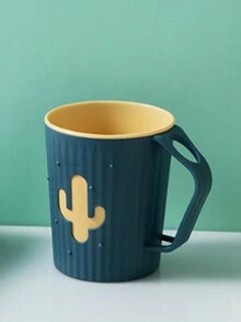 1pc Cactus Decor Toothbrush Cup With Handle, Bathroom Storage Cup - Green - View 5
