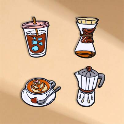 4 Pcs/Set Coffee Cup Enamel Brooch Pins Latte Badges Clothes Bag Cartoon Coffee Mug Lapel Pins Jewelry Valentine's Day Valentines Dress Accessories Pin For Clothes Bag Charm School Office Accessories Shirts Jacket Christmas Halloween Clothes Pin Funny Cute Teacher Gifts