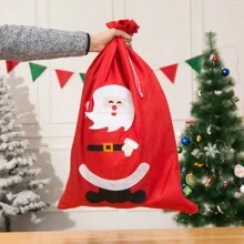 1 件无纺布礼品袋/糖果袋，适用于圣诞礼物/礼物，配有圣诞老人背包带，红色/随机图案