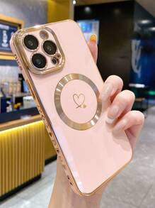 Ốp lưng điện thoại mềm hình trái tim mạ điện 6D màu hồng Valentine, hấp thụ nam châm, tương thích với iPhone, chống nước, chống sốc, chống rơi, chống trầy xước - Hồng - Xem 1