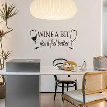 黑色壁紙,酒杯上印有“win A Bit You'll Feel Better”字樣,適用於酒吧、酒店、客廳、廚房裝飾,pvc材質,自粘式