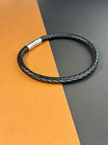 2pcs/pack Modern Popular Men's Bracelets For Jewelry Accessory, Simple & Chic Look, Buckle Design Leather Rope Bracelet - black plus brown - View 4