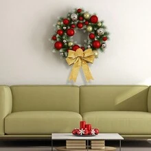 6入組銀色20cm/7.87in聖誕裝飾絲帶蝴蝶結,有金色亮片,適用於禮盒、聖誕樹、花環裝飾