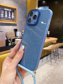 带手机挂饰 1 条蓝色长绳 / 挂绳 / 颈绳 / 斜挎绳 / 可伸缩挂绳 + 1 张银色闪光点卡纸 + 透明蓝色高防护手机壳，带护眼和相机保护材料，适用于 Apple / Samsung / Xiaomi / Redmi / Oppo / Vivo - 藍色 - 查看 5