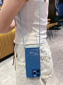 带手机挂饰 1 条蓝色长绳 / 挂绳 / 颈绳 / 斜挎绳 / 可伸缩挂绳 + 1 张银色闪光点卡纸 + 透明蓝色高防护手机壳，带护眼和相机保护材料，适用于 Apple / Samsung / Xiaomi / Redmi / Oppo / Vivo - 藍色 - 查看 2