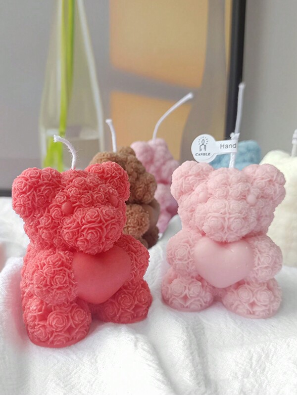 1pc Valentine's Day Heart Shaped Bear Aromatherapy Wax Candle Mold For Diy Soap, Incense Stone, Souvenir,