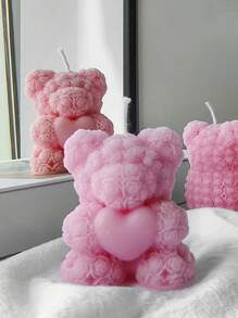 1 件情人节心形熊香薰蜡烛模具适用于 DIY 香皂、香石、纪念品、 - 白色 - 查看 3