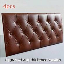 4 片升级加厚 3d 自粘墙板，防撞泡沫垫柔软防水墙纸适用于 DIY 家居卧室装饰皮革覆盖防撞软垫墙纸，用于家庭房间床头板、床头墙贴 - 棕色 - 查看 1