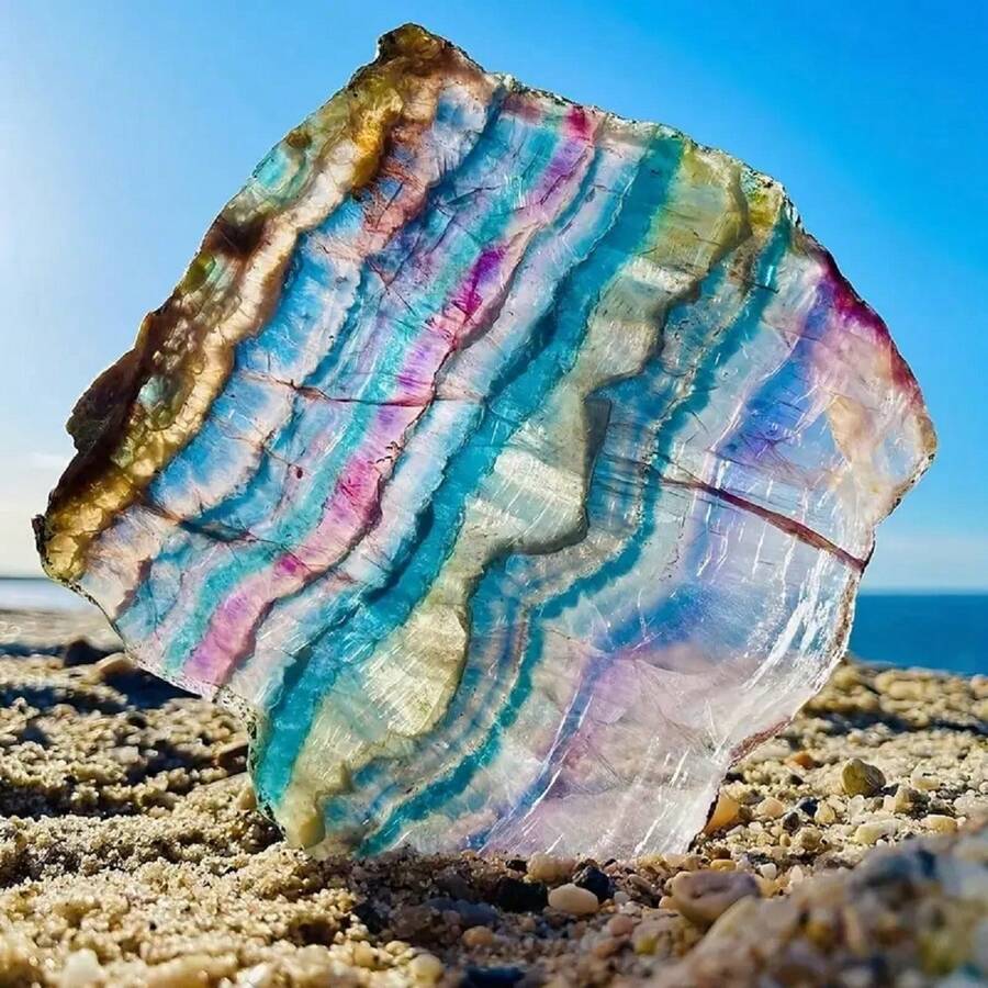 1入組彩虹萊茵石水晶,萊茵石片,治療水晶和石頭,萊茵石板/萊茵石片,美麗的拋光萊茵石陳列標本,萊茵石瓷磚,diy 家居裝飾,房間裝飾 - 紫色 - 查看 1