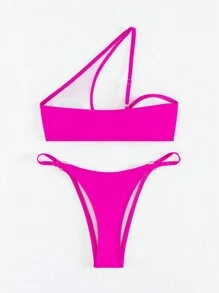 Damen Bikini Set mit Zweiteiler, hochwertigem Split-Design, einfarbig, sexy Tanga Bikini Set für den Sommer am Strand