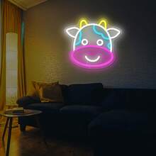 可愛牛霓虹燈標誌 Led 牆面裝飾,適合兒童房間和臥室,可調整亮度,動物夜燈禮物,適合男孩和女孩,usb 供電