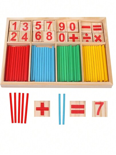 Christmas Decoration 1 PC Children's Educational Early Education Mathematics Learning Box Wooden Arithmetic Stick Toy Is Suitable For Children To Learn Arithmetic,Piggy Bank For Kids,Kids Games,Numberblocks,Manipulative,Classroom Games,Maths Counters