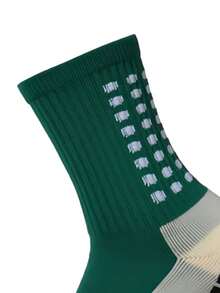 1雙男士深綠色貼膠運動襪,專業加厚毛巾底,吸汗除臭貼膠防滑足球襪,跑步中筒襪 - 綠色 - 查看 4