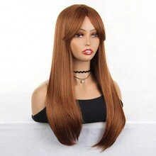 棕色長直女性合成假髮高溫絲假髮耐熱薔薇網角色扮演萬聖節動漫頭飾服飾配件 - 棕色 - 查看 4