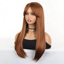 棕色長直女性合成假髮高溫絲假髮耐熱薔薇網角色扮演萬聖節動漫頭飾服飾配件 - 棕色 - 查看 3