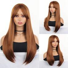 棕色長直女性合成假髮高溫絲假髮耐熱薔薇網角色扮演萬聖節動漫頭飾服飾配件 - 棕色 - 查看 1