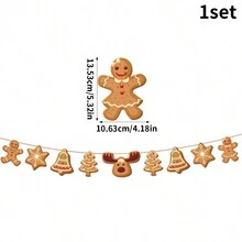 1套聖誕薑餅人紙質橫幅,家居掛牆裝飾旗幟,聖誕新年派對用品,附2023聖誕老人掛件,聖誕禮物