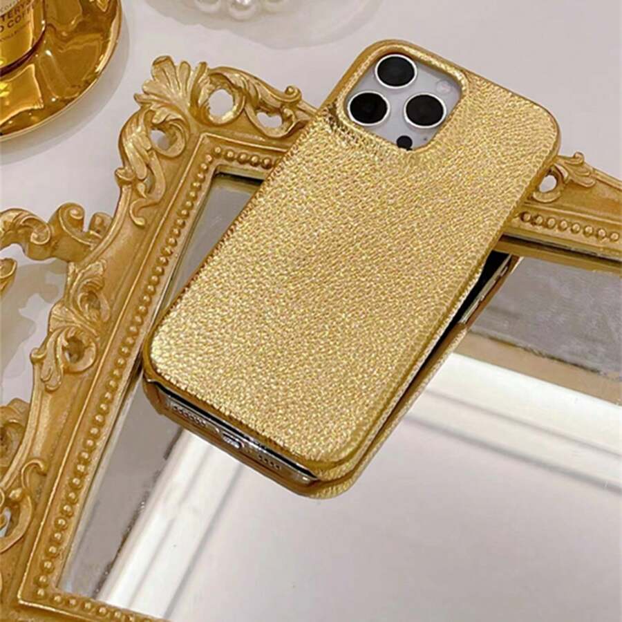 Họa tiết da vải kim loại cao cấp tương thích với ốp lưng iPhone, ốp bảo vệ tương thích với iPhone 15/14/13/12 Promax/Pro - Vàng - Xem 1