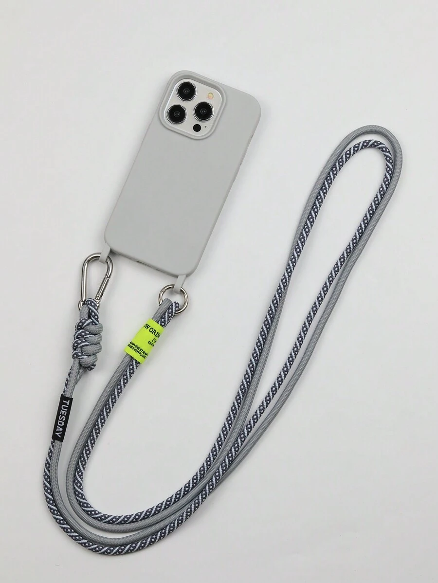 斜挎项链手机壳，兼容 16、15、14、13、12、11 Pro Max、16e、SE4（手工挂绳，略有瑕疵），防水、防震、防摔、防刮花 - 淺灰色 - 查看 1