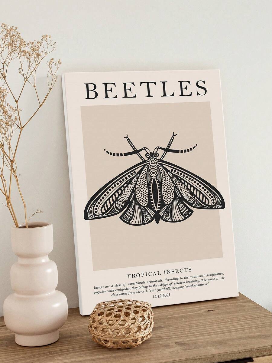 1入手繪昆蟲輪廓海報昆蟲圖案昆蟲學壁畫帆布畫家居裝飾客廳3個尺寸附框準備掛起 - 彩色 - 查看 1