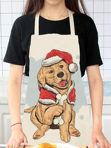 1件小狗和聖誕圖案的廚房烹飪家用圍裙 - 銅色 - 查看 3