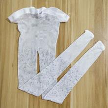 1pair Girls' White Rhinestone Fishnet Tights With Hollow Out Design, Fashionable & Sparkly - White - View 5