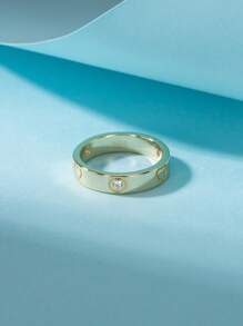 ORSA JEWELS 1個時尚純銀鋯石戒指男女情侶戒指心形圖案婚戒華麗訂婚珠寶最佳禮物女士生日新年派對珠寶日常佩戴新娘珠寶 - 金黃色 - 查看 3