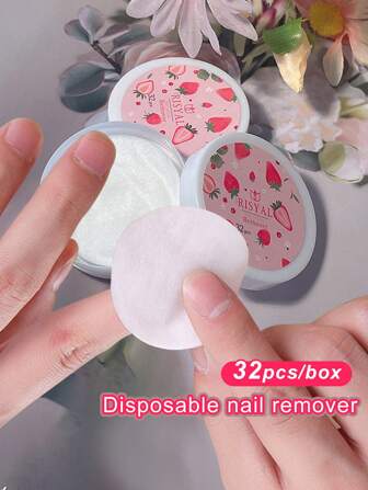 1box 32pcs Disposable Nail Polish Remover Pads, Non-damaging, Fruity Scented Nail Cleaning Wipes