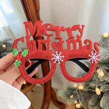 1入組中性款聖誕節主題鹿角眼鏡框,聖誕樹,金色閃粉,適用於派對和聖誕節節慶裝飾