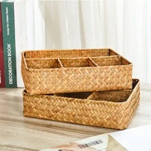 1pc Fashionable Handwoven Seagrass Storage Basket, Multipurpose Desktop Organizer Tray, Drawer Storage, Bathroom Tray, Kitchen Storage And Organization, Cosmetic And Jewelry Box, Portable Storage, Home Office Supply Organizer, Decorative Tray For Home, Bathroom, Kitchen, Snack Basket, Jewelry Box, Bedroom, Living Room, Makeup And Miscellaneous Item Organizer,For Back To School