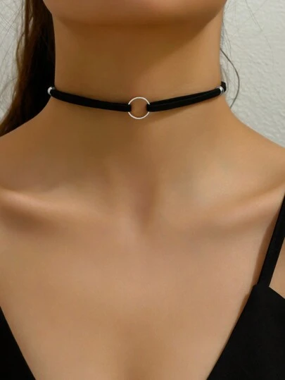 1 Miếng Quý cô Hai lớp Đen Faux Suede Da Vòng cổ choker Với Màu bạc Tấn Gothic Ring Pendant , Vợ chồng Phong cách Đối với Mùa Thu /đông , Phù hợp Trang phục , Đối với Cái cổ , Lý tưởng Qủa tặng Đối với Bạn gái
