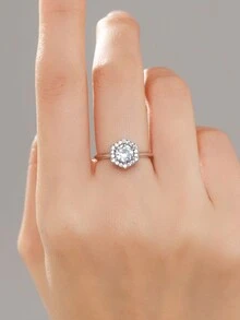1 件 925 純銀時尚六角形女式戒指結婚宣言高級珠寶禮物