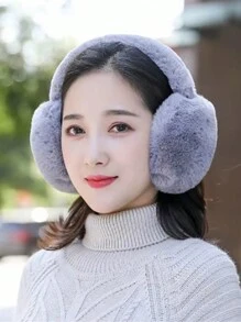 1 件裝女式冬季保暖毛絨耳罩,暖耳器,可折疊 - 灰色 - 查看 3