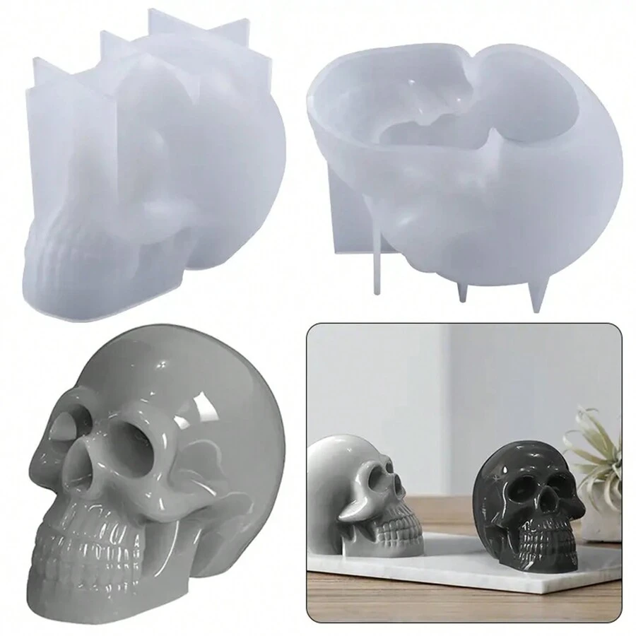 1pc Skull Shape Silicone Mold For Candle & Resin Crafts Diy Making - White - View 1