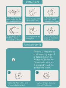 1張防水暫時性刺青貼紙,帶牡丹和蝴蝶圖案,適合男女手臂和大腿 - 黑色 - 查看 6