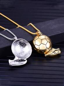 1入組男士不鏽鋼世界足球杯項鍊,運動吊墜項鍊 - 金色 - 查看 4