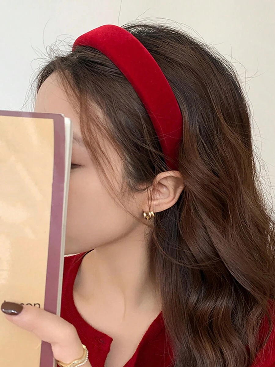 1 件裝女式紅色天鵝絨和天鵝絨簡約簡約優雅復古頭帶,適合日常生活、外出、洗臉、化妝、做髮型和搭配衣服作為髮飾 - 紅色 - 查看 1