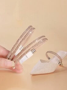 1 Par De Clips De Zapatos De Tacón Alto De Cristal De Color Champagne Con Correas, Adecuados Para Tacones Altos Y Zapatos Planos - Champán - Ver 1