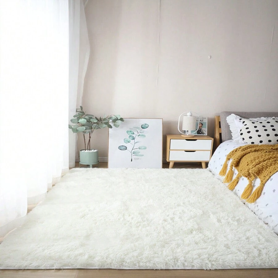 1入組厚款可清洗的臥室床邊毛毯,適用於客廳,咖啡桌,窗台等場所 - 白色 - 查看 1