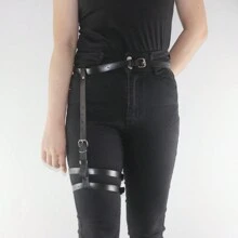 1 件女士皮革绑带腰部和大腿腰带适合日常装扮搭配背带 - 黑色 - 查看 1