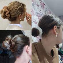 1 Bộ phụ kiện tóc nơ nhung cho nữ (dây buộc tóc & dây buộc tóc) màu be, thiết kế thanh lịch và cao cấp cho trang phục hàng ngày - Màu be - Xem 4