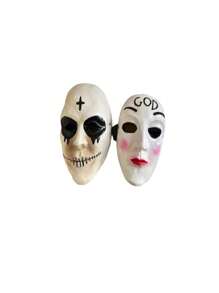 2 Masks The Purge Couple Fiberglass Purge Halloween Costume - White - View 2