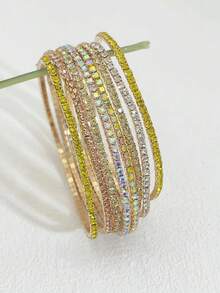 Set de 8 pulseras de cristal súper delgadas de 2mm, pulseras versátiles y sencillas de multicolor para mujer para fiestas y vacaciones - Multicolor - Ver 2