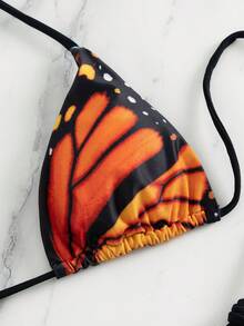 Women's Butterfly Print Sexy Bikini Swimwear, Tie-Up Thong Swimwear, Summer