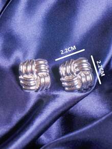 1對歐美朋克風格時尚扭曲方形和十字紋扣耳環,適用於日常穿著和通勤 - 銀色 - 查看 5